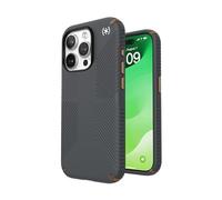 Speck iPhone 15 Pro Case - Drop Protection, Grip - Scratch Resistant, Soft Touch, 6.1 Inch Phone Case - Presidio2 Grip Charcoal Grey/Cool Bronze/White
