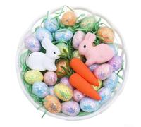 Speckled Egg Foam Decor Set for Easter Featuring Bunny and Carrot Motifs Suitable for Party Favors and Holiday Themed Decor 12 Eggs 3 Bunnies 3 Carrots(E)