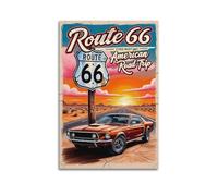 SPECLLY Ford Mustang Route 66 Vintage Road Trip Poster Vintage Aesthetic Canvas Painting Wall Art For Living Room 20x30inch(50x75cm) Unframe-style