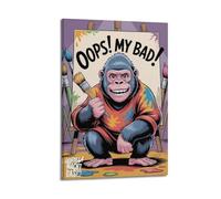 SPECLLY Funny Gorilla Illustration with Paint Mess “Oops! My Bad!” Poster Vintage Aesthetic Canvas Painting Wall Art For Living Room 20x30inch(50x75cm) Frame-style