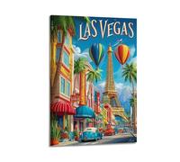 SPECLLY Las Vagas Colourful Street Scene Poster Vintage Aesthetic Canvas Painting Wall Art For Living Room 24x36inch(60x90cm) Frame-style
