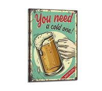SPECLLY Retro Beer Mug You Need A Cold One Poster Vintage Aesthetic Canvas Painting Wall Art For Living Room 08x12inch(20x30cm) Frame-style