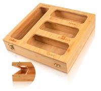 Speclux Bamboo Food Bag Organizer for Kitchen Drawer, a bamboo 4 slots - made dispenser container for plastic bags.Suitable for Gallon Quart Sandwich & Snack Variety Size Bag