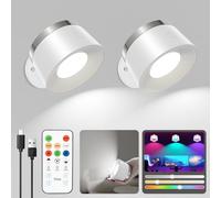 Speclux Rechargeable Wall Lights Indoor 2 Pack, LED Wall Lights Rechargeable No Drilling, 3500mAh 3 Color Temperatures & 13 RGB & Dimmable 360° Magnetic Battery Operated wall Lights