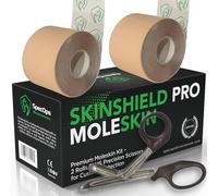 SpecOps Biosciences Athletic Moleskin for Blister Prevention, SkinShield Pro 2-Roll Bundle (32 ft) with Trauma Shears for Cutting Moleskin