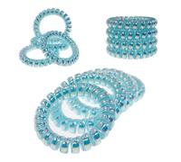 Specora - Classic Spiral Hair Scrunchie Blue Metallic - 5 cm - Pack of 4 - TPU - Phone Cable Scrunchie - No Pulling & Tangling - No Kinks - Gentle on Hair