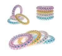 Specora -Classic Spiral Hair Scrunchie Mix Set - Purple - Golden Yellow - Transparent - Blue Metallic Pack of 4 - 5 cm - Non-Slip & Gentle on Hair - No Pulling - TPU Cable Elastic for All Hair Types