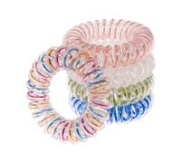 Specora -Select Spiral Hair Scrunchies - Pack of 5 - Rainbow Blue/Green/Pink & White Transparent Mix Set - 4 cm - Optimised TPU Material - Improved Elasticity - Even More Gentle - No Pulling