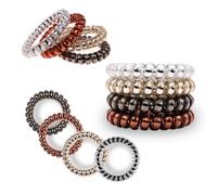 Specora Spiral Hair Scrunchie Mix Set - Gold - Silver - Anthracite - Bordeaux Metallic Pack of 4 - 5 cm - Non-Slip & Gentle on Hair - No Pull - TPU Cable Elastic for All Hair Types