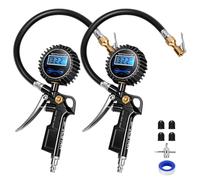 SPECSTAR Digital Tire Pressure Gauge with LCD Display, 250PSI Air Chuck | Memory Function, LED Backlight Display, Fits Cars, Trucks, SUVs & Motorcycles, Air Chuck, Rubber Hose, Quick Connect, 2 PCS