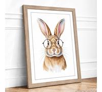 Spectacled Rabbit Boho Framed Wall Art Print A1 (84.1×59.4cm) Oak, Wall Decor for Living Room, Bedroom, Office & Home, Ready to Hang, Art Gift