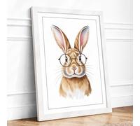 Spectacled Rabbit Boho Framed Wall Art Print A1 (84.1×59.4cm) White, Wall Decor for Living Room, Bedroom, Office & Home, Ready to Hang, Art Gift