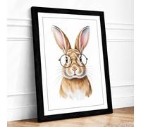 Spectacled Rabbit Boho Framed Wall Art Print A3 (42×29.7cm) Black, Wall Decor for Living Room, Bedroom, Office & Home, Ready to Hang, Art Gift