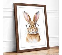Spectacled Rabbit Boho Framed Wall Art Print A3 (42×29.7cm) Walnut, Wall Decor for Living Room, Bedroom, Office & Home, Ready to Hang, Art Gift