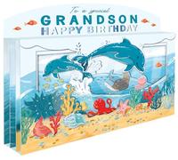 Spectacular 3D Dolphins Under The Sea Grandson Birthday Card Freestanding Cards SPT022