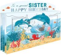 Spectacular 3D Dolphins Under The Sea Sister Birthday Card Freestanding Cards SPT041