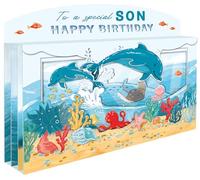 Spectacular 3D Dolphins Under The Sea Son Birthday Card Freestanding Cards SPT021