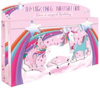 Spectacular 3D Unicorn & Rainbows Daughter Birthday Card Freestanding Cards SPT025