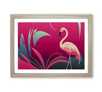 Spectacular Flamingo Abstract Framed Wall Art Print A2 Oak
