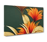 Spectacular Flowers Art Deco Canvas Print | Gallery Wrapped 30mm Frame Wall Decor | 30x20 inches | Ready to Hang | Art Deco Floral Picture | Living Room Bedroom Lounge Office