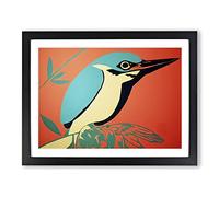 Spectacular Kingfisher Bird Abstract Framed Wall Art Print A2 Black