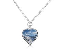 Spectacular Snowy Mountains Pet Cremation Jewelry for Ashes Waterproof Urn Necklace with Filling Kit Heart Pendant Ash Necklace Memorial Keepsake Jewelry Custom Sympathy Gift for Dog Cat Human Ashes