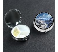 Spectacular Snowy Mountains Pill Case Portable Metal Pill Box 3 Compartment Pill Organizer Cute Travel Pill Container Vitamin Organizer for Purse Pocket Travel Gift