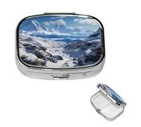Spectacular Snowy Mountains Pill Case Portable Square Pill Box 2 Compartment Pill Organizer Cute Travel Pill Container Vitamin Organizer for Purse Pocket Travel Gift