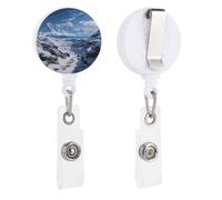 Spectacular Snowy Mountains Retractable Badge Reel - Personalized ID Name Badge Holder with Lanyard Cute Badges Reel Holder Round Nurse Doctor Name Tag Badges Clip for Work
