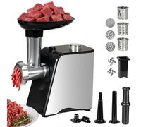 Spector 4-in-1 Meat Grinder Electric with Carry Handle, 2800W Max, 3 Grinding Plates, Sausage Maker, Kibbe Kit, Vegetable Slicer, Dishwasher Safe, Easy Clean, Stable, Compact for Home Kitchen, Sliver