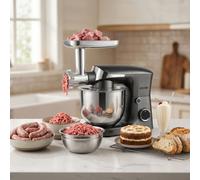 Spector Stand Mixer, 5.5L Tilt-Head Electric Kitchen Mixer with Pulse Function, 1500W Food Mixer for Baking, Meat Grinder, Sausage Maker, Pasta & Cookie Attachments, for Cake, Bread, Silver