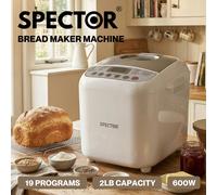 Spector Bread Maker, 2lb Capacity with 3 Loaf Sizes (500g/750g/1000g), 600W Automatic Breadmaker Machine, 15-Hour Delay Timer, 60-Min Keep Warm, 3 Crust Settings, Non-Stick Pan, Gluten-Free, Sourdough