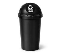 SPECTRAPLAST® 50L Bullet Bin with Coloured Lid & Sticker, Large Kitchen Rubbish Bin, Plastic Waste Bin for Home, Office, Bathroom & Utility Room, Indoor Recycling Dustbin (BLACK, PAPER CARDS)