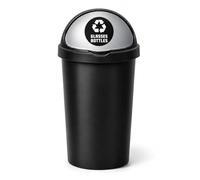 SPECTRAPLAST® 50L Bullet Bin with Coloured Lid & Sticker, Large Kitchen Rubbish Bin, Plastic Waste Bin for Home, Office, Bathroom & Utility Room, Indoor Recycling Dustbin (SILVER, GLASSES BOTTLES)