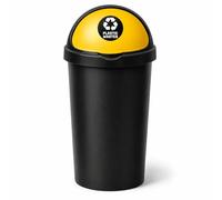 SPECTRAPLAST® 50L Bullet Bin with Coloured Lid & Sticker, Large Kitchen Rubbish Bin, Plastic Waste Bin for Home, Office, Bathroom & Utility Room, Indoor Recycling Dustbin (YELLOW, PLASTIC WASTES)