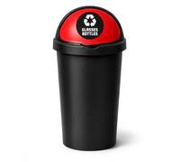 SPECTRAPLAST® 50L Bullet Bin with Coloured Lid & Sticker, Large Kitchen Rubbish Bin, Plastic Waste Bin for Home, Office, Bathroom & Utility Room, Indoor Recycling Dustbin (RED, GLASSES BOTTLES)