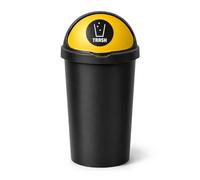 SPECTRAPLAST® 50L Bullet Bin with Coloured Lid & Sticker, Large Kitchen Rubbish Bin, Plastic Waste Bin for Home, Office, Bathroom & Utility Room, Indoor Recycling Dustbin (YELLOW, TRASH)