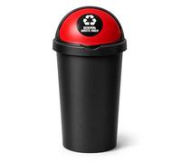 SPECTRAPLAST® 50L Bullet Bin with Coloured Lid & Sticker, Large Kitchen Rubbish Bin, Plastic Waste Bin for Home, Office, Bathroom & Utility Room, Indoor Recycling Dustbin (RED, GENERAL WASTE)