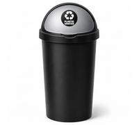 SPECTRAPLAST® 50L Bullet Bin with Coloured Lid & Sticker, Large Kitchen Rubbish Bin, Plastic Waste Bin for Home, Office, Bathroom & Utility Room, Indoor Recycling Dustbin (SILVER, PLASTIC WASTES)