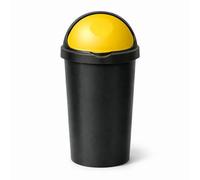 SPECTRAPLAST® 60L Bullet Bin Large Capacity Indoor & Outdoor Waste Bin - Heavy Duty Plastic Rubbish Bin with Flip Lid - Tall Black Base Dustbin for Kitchen, Office & Garden (YELLOW)