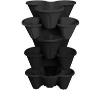 SPECTRAPLAST Strawberry Planter with Multiple Pockets - Vertical Strawberry Tower Pot for Growing - Tiered Stackable Garden Planter for Patio, Balcony & Outdoor Use - Black or Terracotta (6, BLACK)