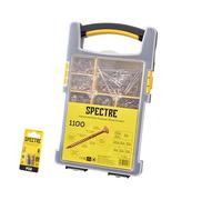 Spectre Advanced Wood Screws Organiser Case - Yellow Passivated 1100pc | Advanced Zinc Yellow Passivated Woodscrews High-Performance Multi-Size Fastener Kit in Sturdy Organiser Case
