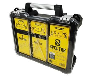 Spectre Advanced Wood Screws Organiser Case - Yellow Passivated 900pc | Advanced Zinc Yellow Passivated Woodscrews High-Performance Multi-Size Fastener Kit in Sturdy Organiser Case