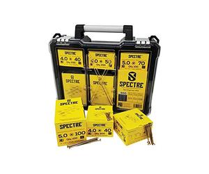 Spectre Advanced Wood Screws Organiser Case - Yellow Passivated 900pc | Advanced Zinc Yellow Passivated Woodscrews High-Performance Multi-Size Fastener Kit in Sturdy Organiser Case