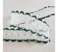 Spectrim Knitting in Eyelet Lace 30 mm Wide Ribbon Sewing Lace for Trimmings Works | Home Decoration | Gift Wrapping | DIY Crafts - (White & Dark Green, 5 Meters)