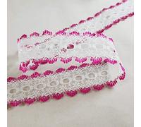 Spectrim Knitting in Eyelet Lace 30 mm Wide Ribbon Sewing Lace for Trimmings Works | Home Decoration | Gift Wrapping | DIY Crafts - (White & Cerise, 25 metres)