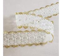 Spectrim Knitting in Eyelet Lace 30 mm Wide Ribbon Sewing Lace for Trimmings Works | Home Decoration | Gift Wrapping | DIY Crafts - (White & Gold Mix, 5 Meters)