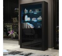 Creative Furniture Spectrum Display Cabinet 170Cm - A Contemporary And Spacious Cabinet With Glass Shelves And Led Lights In Black Black One Size