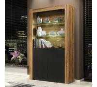 Spectrum Display Cabinet 170Cm Oak & Black Matt Doors And Led Lighting - Creative Furniture