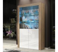 Spectrum Display Cabinet 170Cm Oak & White With High Gloss Doors And Led Lighting - Creative Furniture